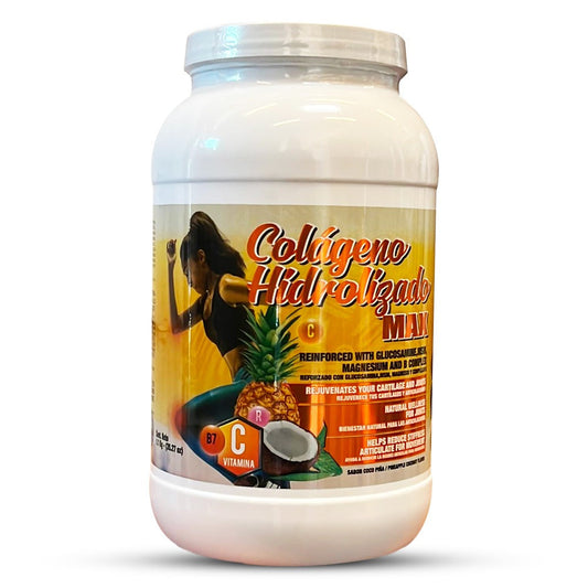 Colageno Hidrolizado MAX En Polvo Sabor Piña Coco 1.1 Kg - 35.27 Oz Elasticidad Reduce Inflamacion Fortalece Musculos